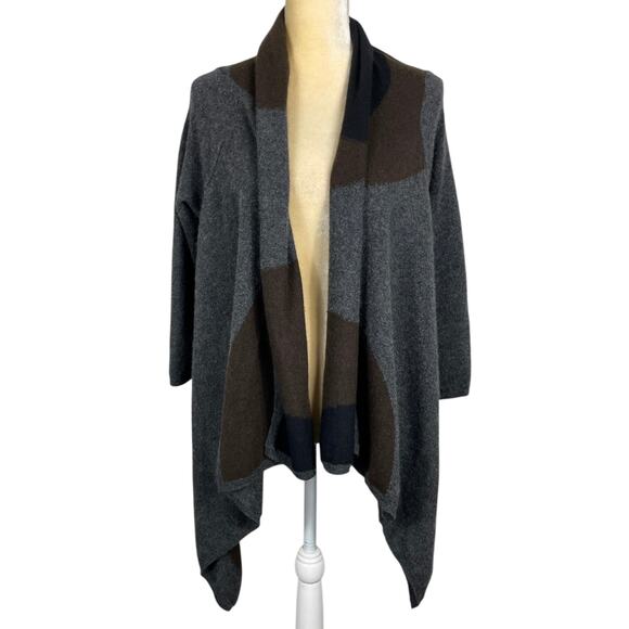 Kinross Cashmere Open Front Cardigan Gray Black Brown Colorblock Medium Luxury - Picture 1 of 7